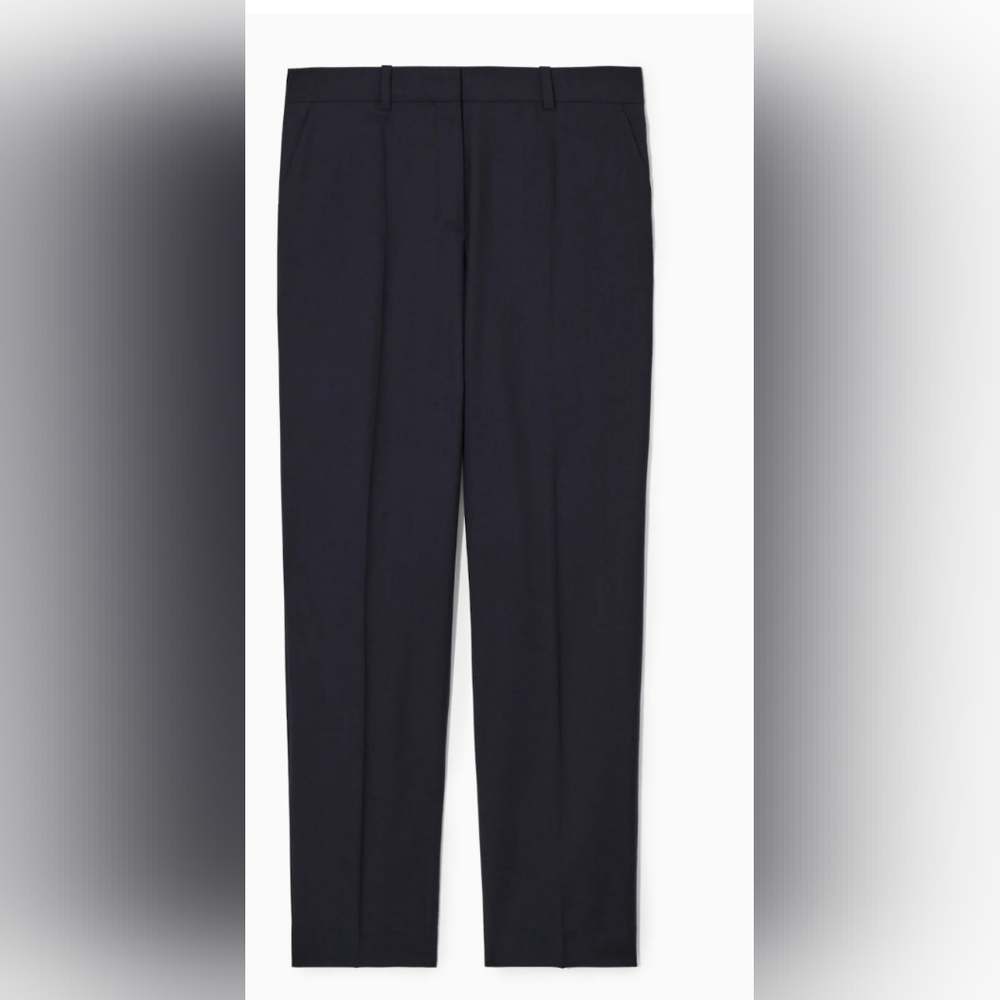 COS SLIM WOOL STRAIGHT-LEG NAVY TROUSERS SZ 2